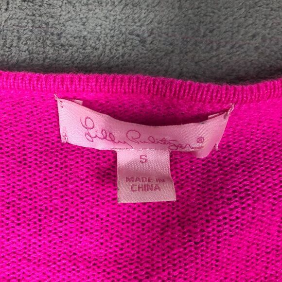 Lilly Pulitzer Sweater Womens Small Pink 100% Cashmere Wrap Fringe Button - Picture 3 of 7